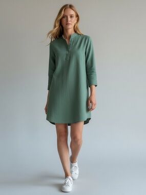 Pomander Place Shirt Dress Womens XS Green Cotton Long Sleeve Oversized Y18715T